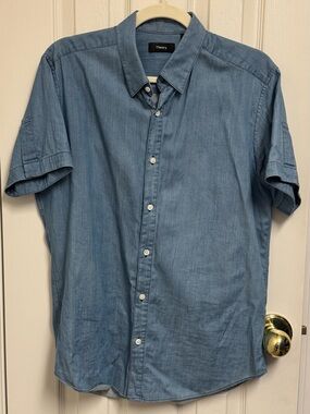Theory Men's Short-Sleeve Button-Down Shirt in Denim Blue